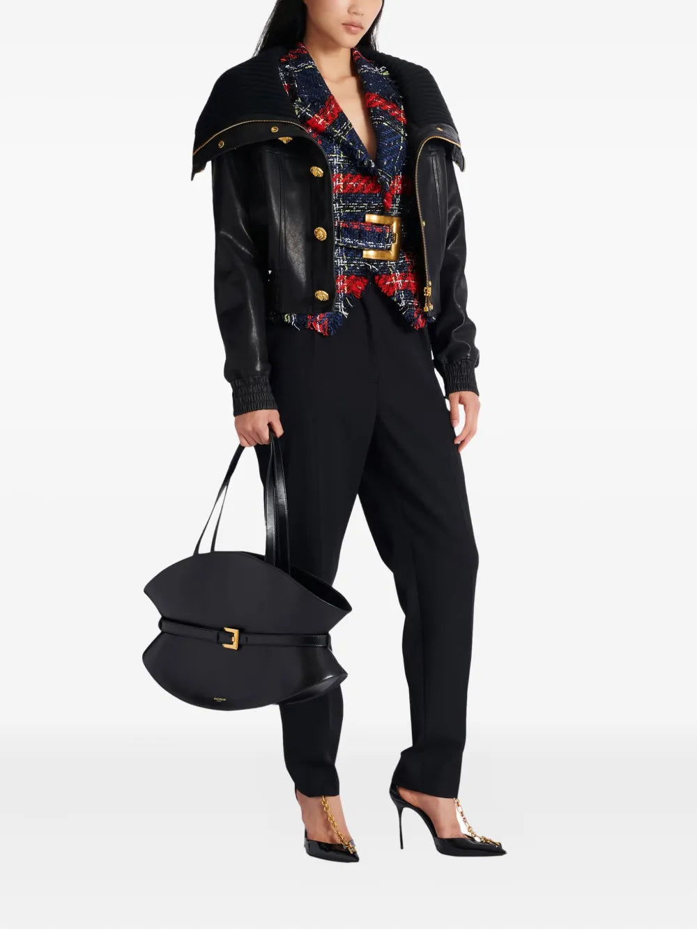 Balmain Medium Belted Detail Shoulder Bag — Same as shown — Size One Size — Side View