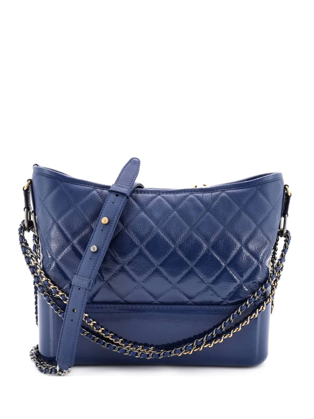 Chanel Pre Owned Gabrielle Quilted Goatskin And Patent Medium Hobo Bag — Same as shown — Size One Size — Front View