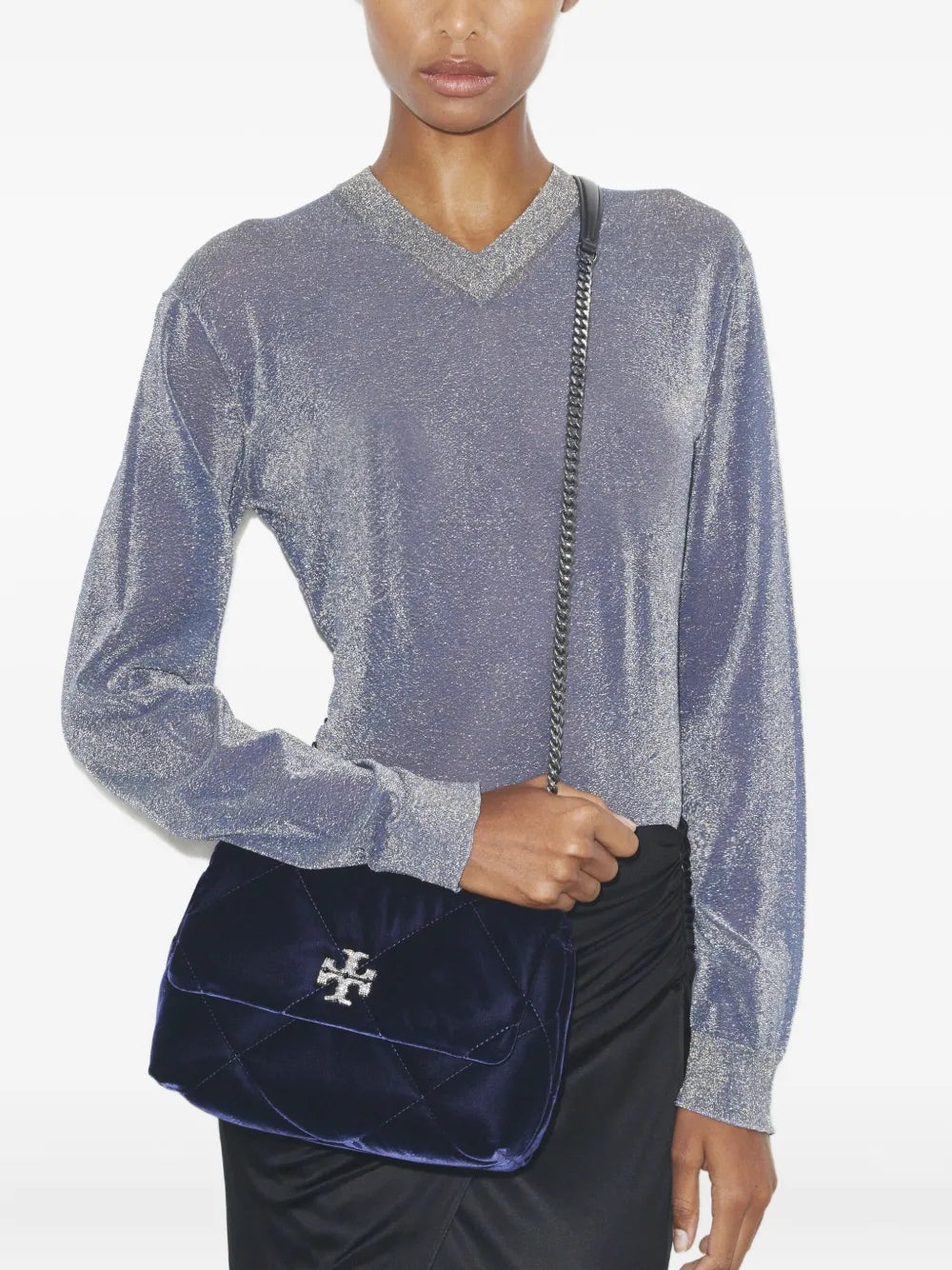 Tory Burch Small Kira Diamond Quilted Velvet Shoulder Bag — Same as shown — Size One Size — Side View