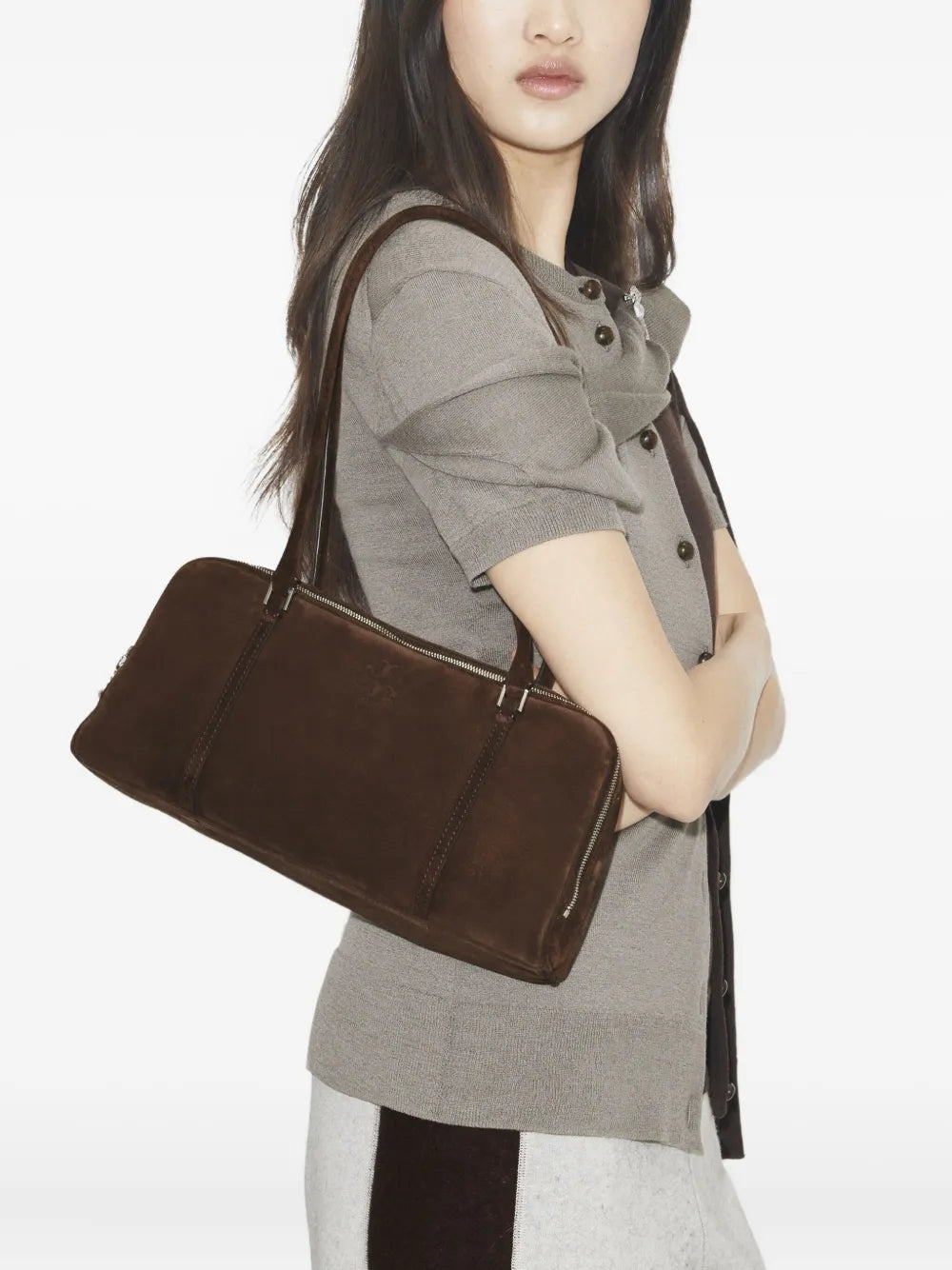 Tory Burch Small Marshmallow Suede Shoulder Bag — Same as shown — Size One Size — Side View