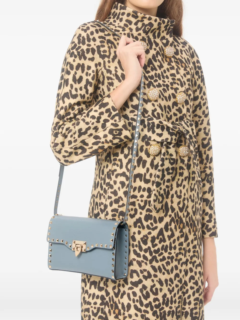 Valentino Garavani Small Rockstud Grained Shoulder Bag — Same as shown — Size One Size — Side View