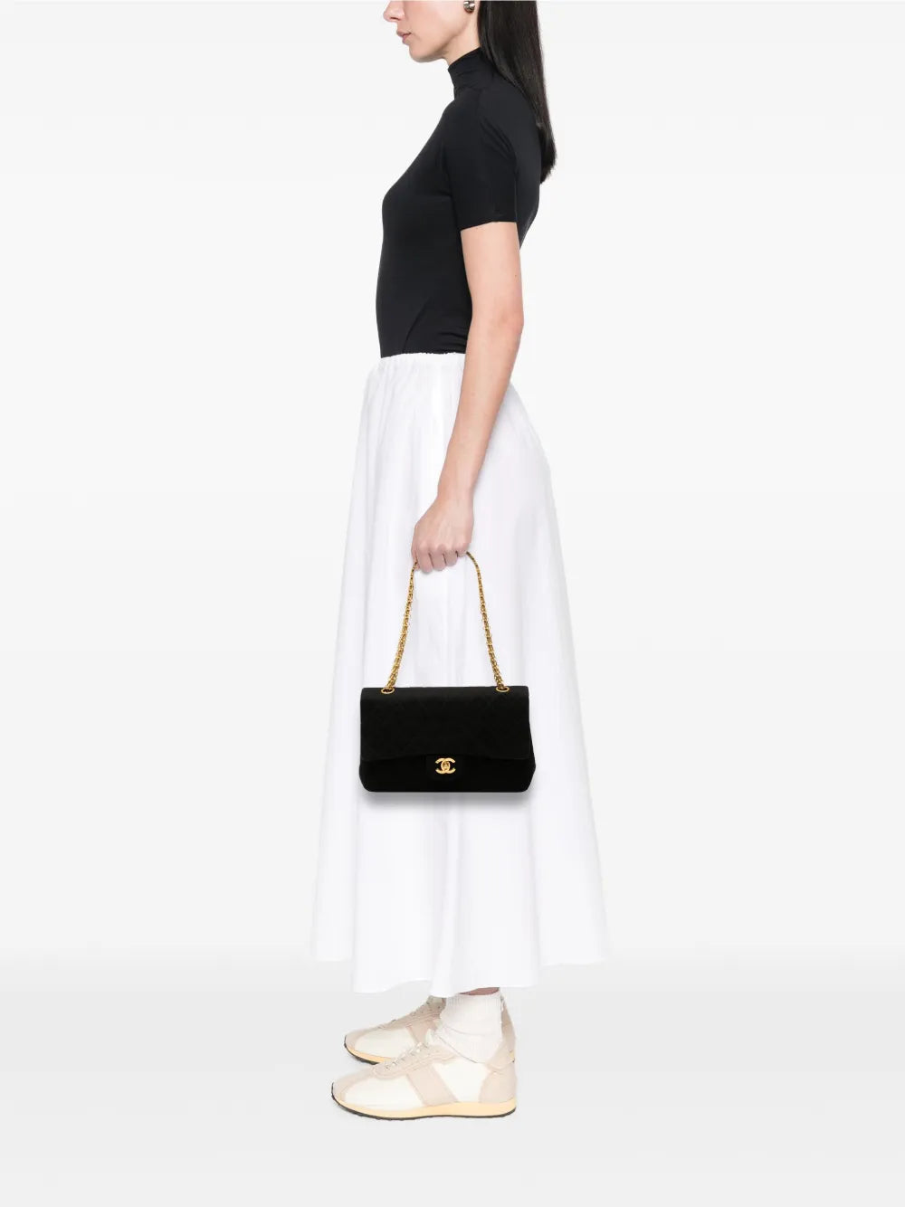 Chanel Pre Owned 1989 1991 Medium Classic Jersey Double Flap Shoulder Bag — Same as shown — Size One Size — Side View