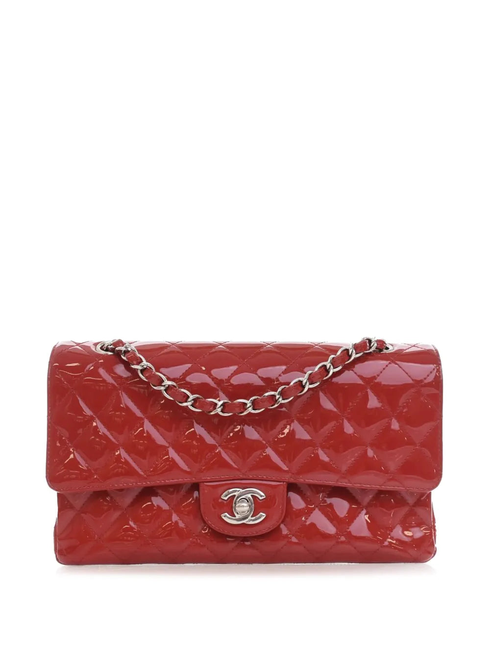 Chanel Pre Owned 2009 2010 Medium Classic Patent Double Flap Shoulder Bag — Same as shown — Size One Size — Front View