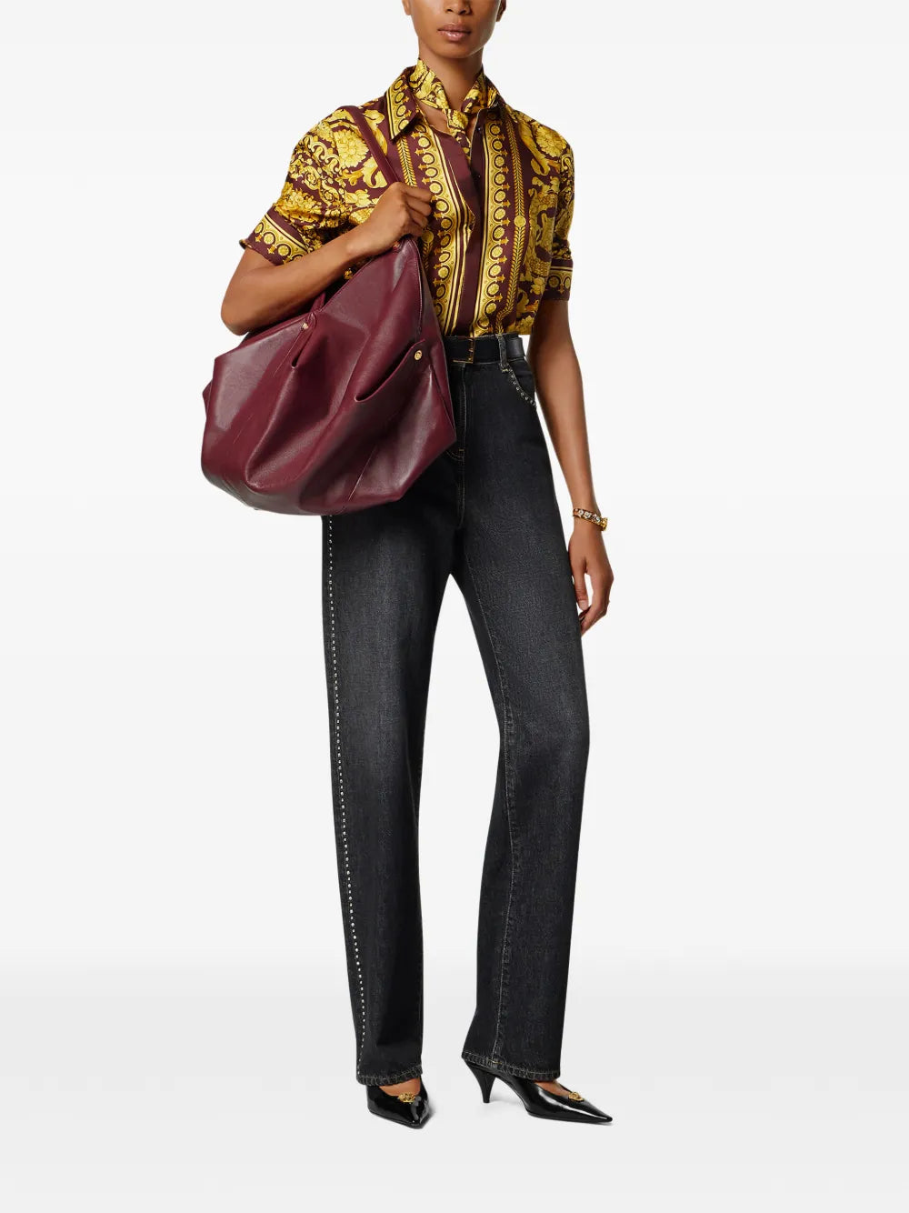 Versace Large Protea Leather Shoulder Bag — Same as shown — Size One Size — Side View