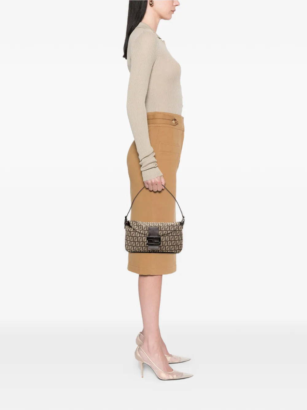 Fendi Pre Owned 2000 2010 Zucchino Canvas Double Flap Shoulder Bag — Same as shown — Size One Size — Side View