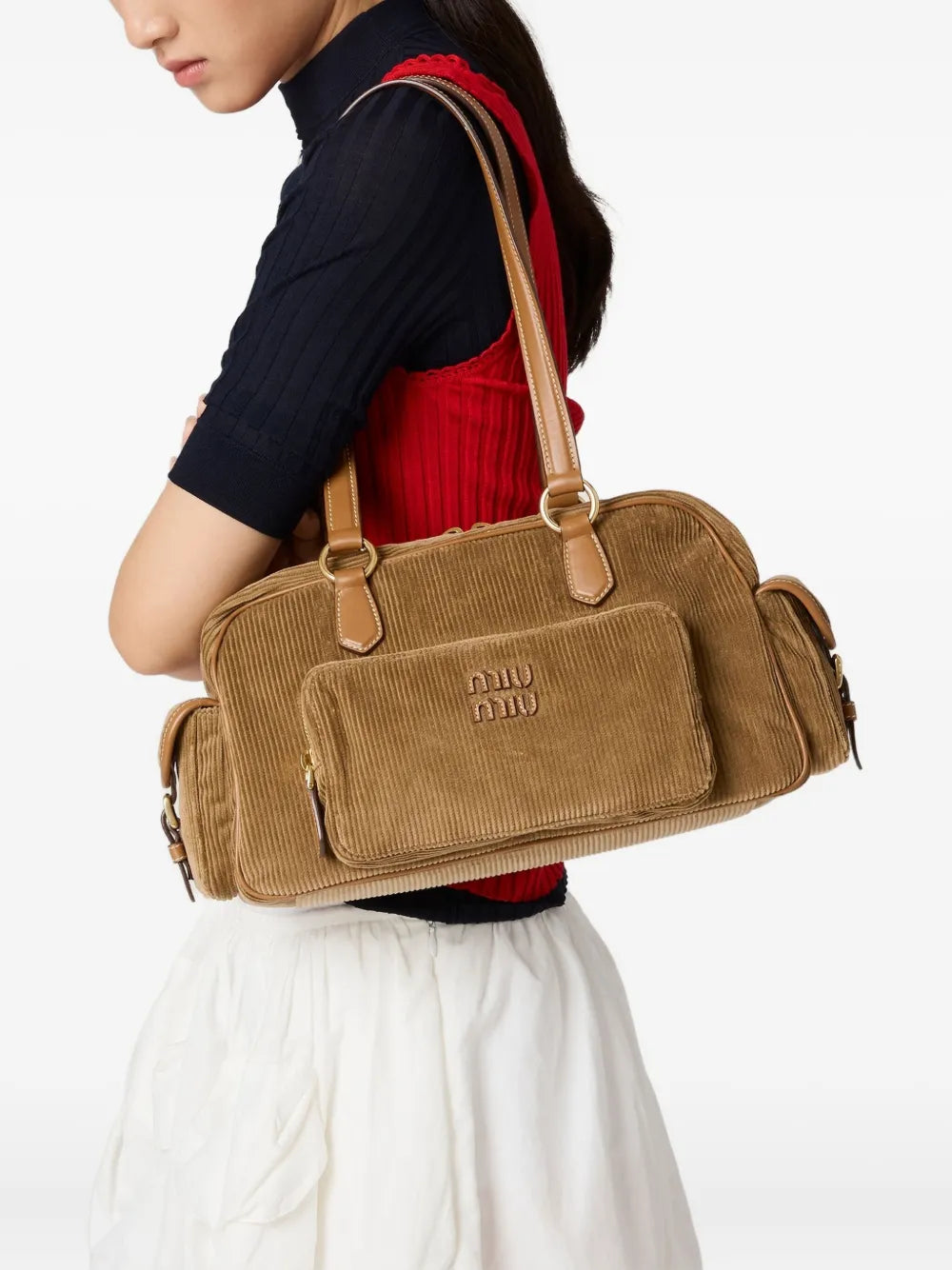 Miu Miu Pocket Corduroy Shoulder Bag — Same as shown — Size One Size — Side View