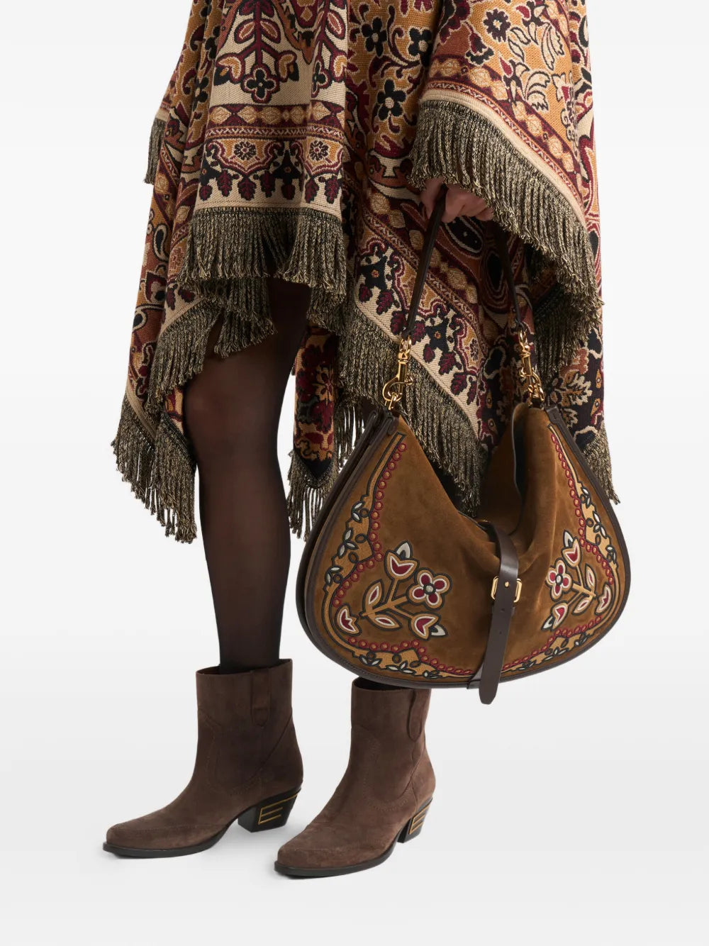 Etro Pony Embroidery Suede Maxi Shoulder Bag — Same as shown — Size One Size — Side View