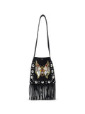 Valentino Garavani Eyelet Embelishment Fringed Hem Shoulder Bag — Same as shown — Size One Size — Front View
