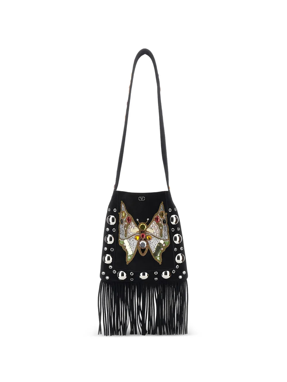 Valentino Garavani Eyelet Embelishment Fringed Hem Shoulder Bag — Same as shown — Size One Size — Front View