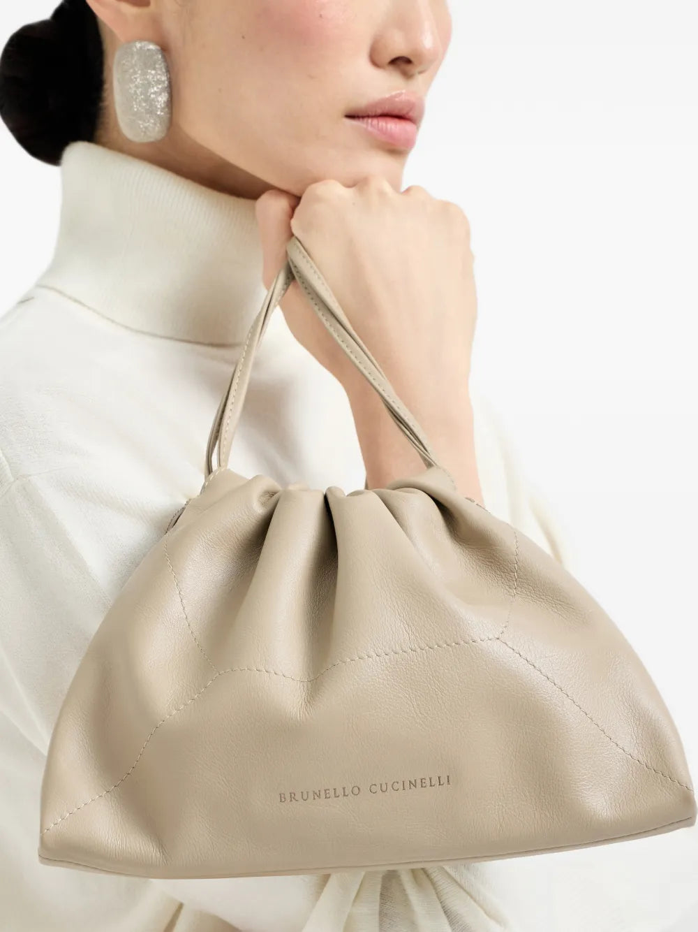 Brunello Cucinelli Bc Duo Monili Detail Leather Shoulder Bag — Same as shown — Size One Size — Side View