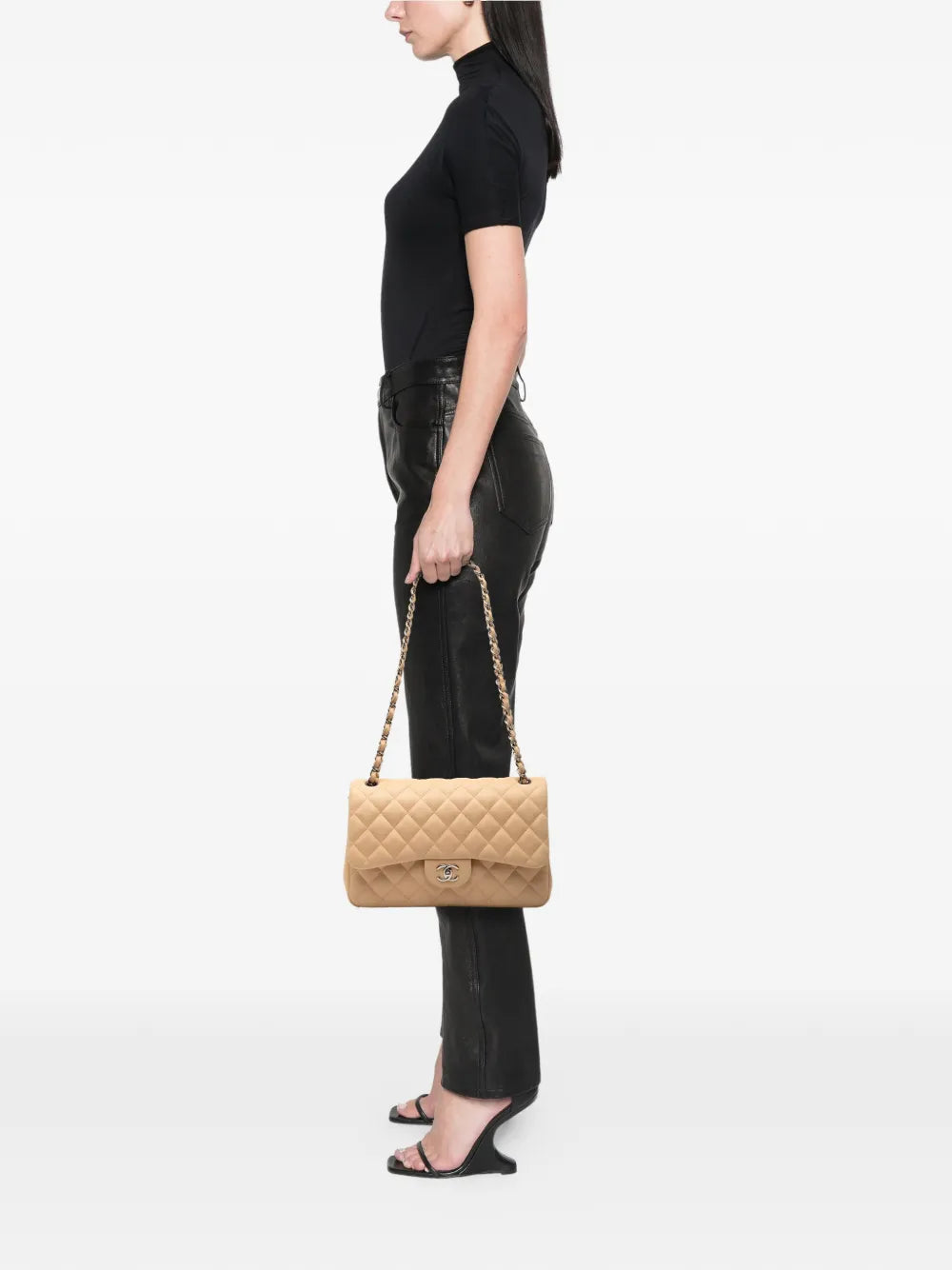 Chanel Pre Owned 2010 2011 Jumbo Classic Lambskin Double Flap Shoulder Bag — Same as shown — Size One Size — Side View