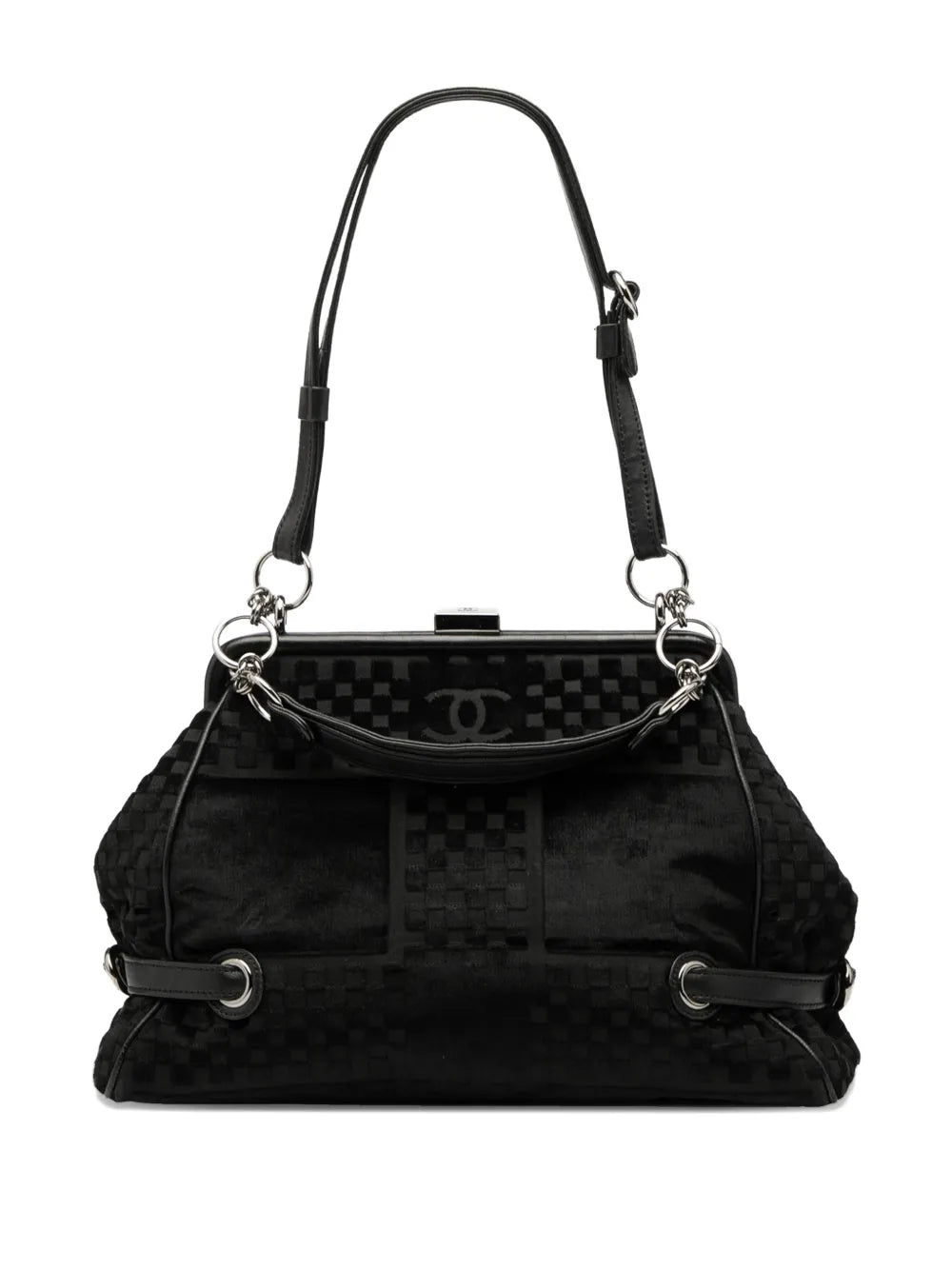 Chanel Pre Owned 2005 2006 Cc Check Embossed Velvet Belted Side Frame Bag Shoulder Bag — Same as shown — Size One Size — Front View