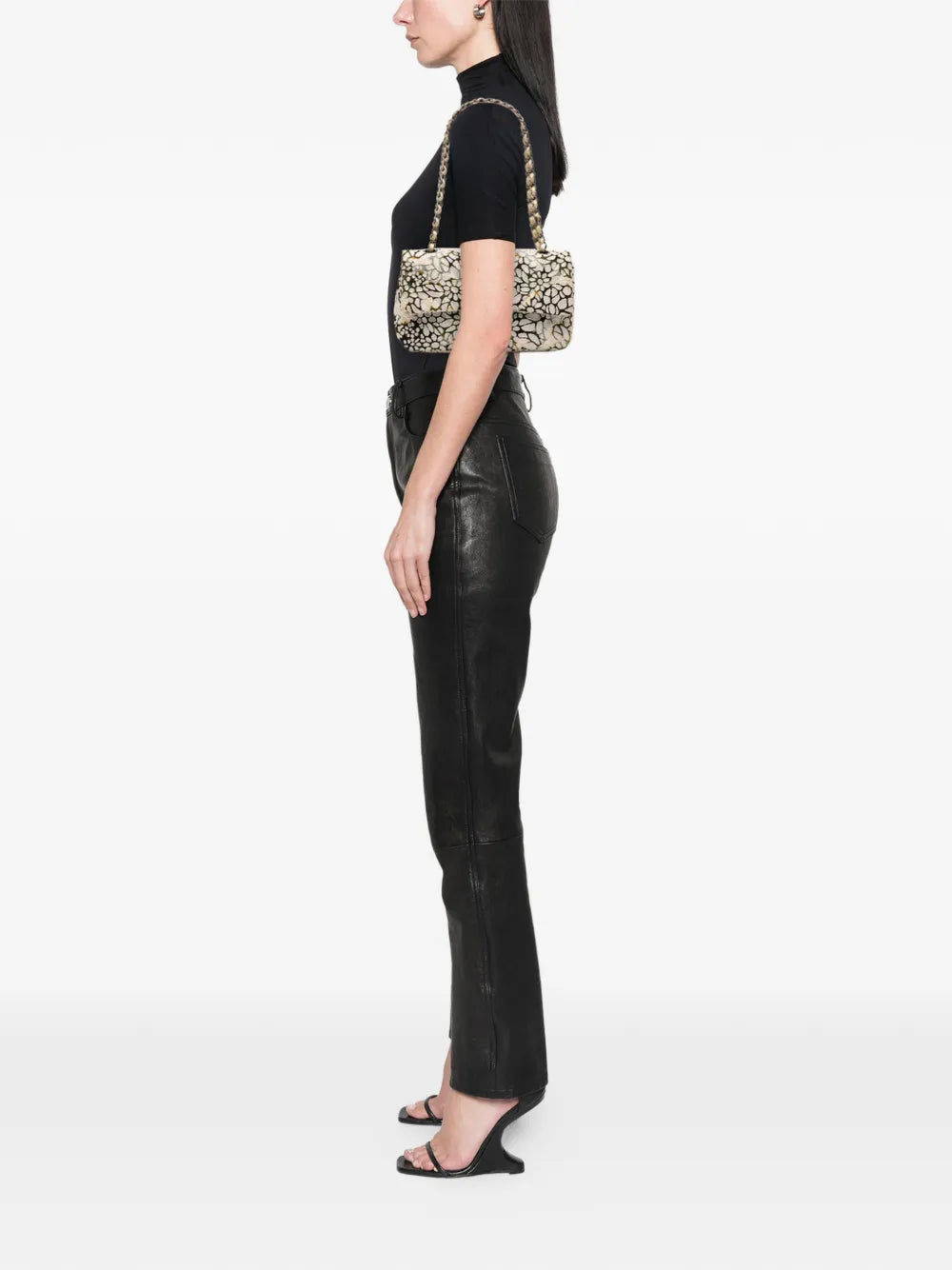 Chanel Pre Owned 2015 2016 Medium Classic Chevron Tweed Floral Double Flap Shoulder Bag — Same as shown — Size One Size — Side View