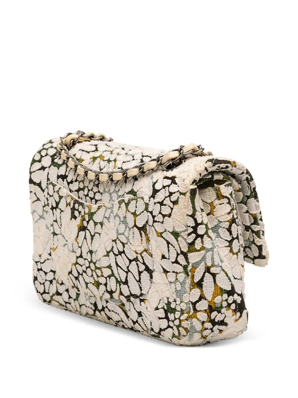 Chanel Pre Owned 2015 2016 Medium Classic Chevron Tweed Floral Double Flap Shoulder Bag — Same as shown — Size One Size — Back View