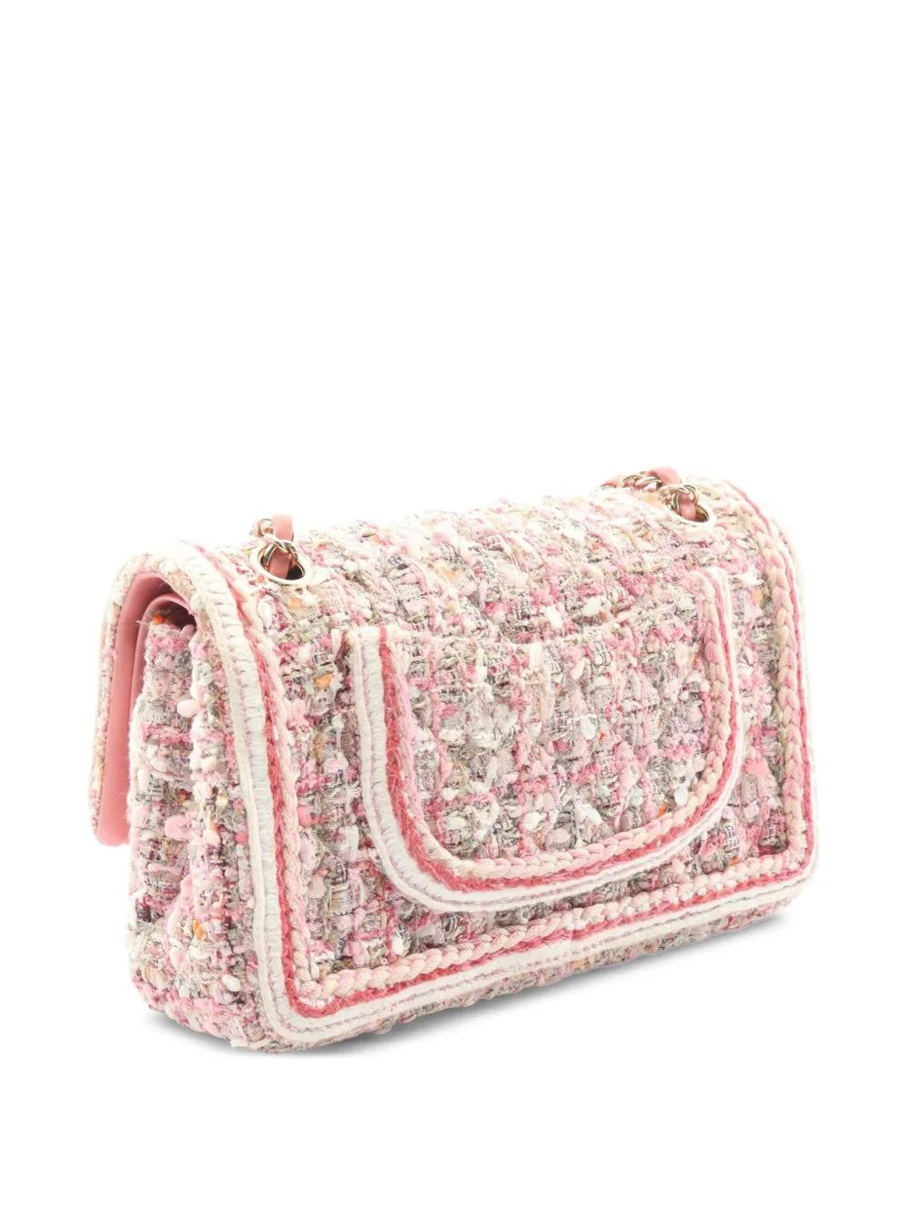 Chanel Pre Owned 2019 Medium Classic Quilted Tweed Braided Double Flap Shoulder Bag — Same as shown — Size One Size — Side View