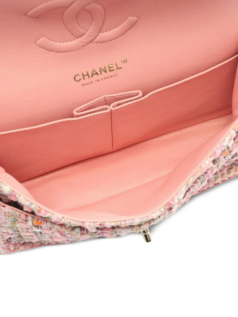 Chanel Pre Owned 2019 Medium Classic Quilted Tweed Braided Double Flap Shoulder Bag — Same as shown — Size One Size — Detail View