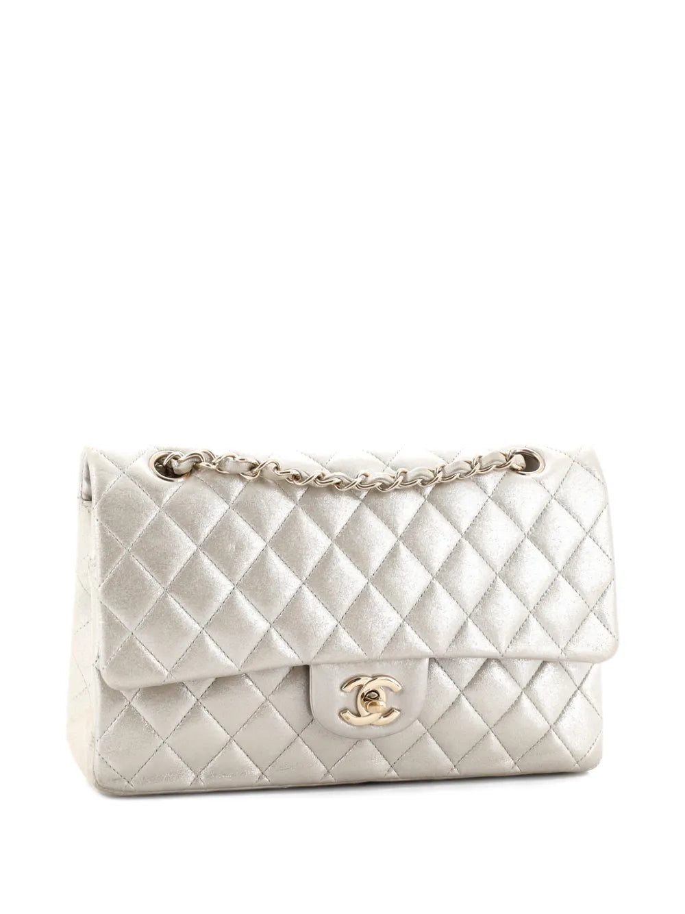 Chanel Pre Owned Classic Double Flap Bag Quilted Metallic Lambskin Medium Shoulder Bag — Same as shown — Size One Size — Back View