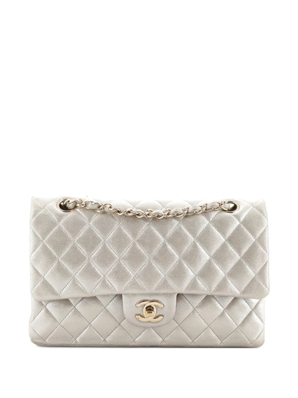 Chanel Pre Owned Classic Double Flap Bag Quilted Metallic Lambskin Medium Shoulder Bag — Same as shown — Size One Size — Front View