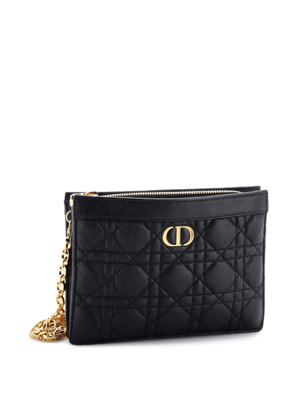 Christian Dior Pre Owned Caro Zipped Pouch With Chain Cannage Quilt Leather Shoulder Bag — Same as shown — Size One Size — Back View