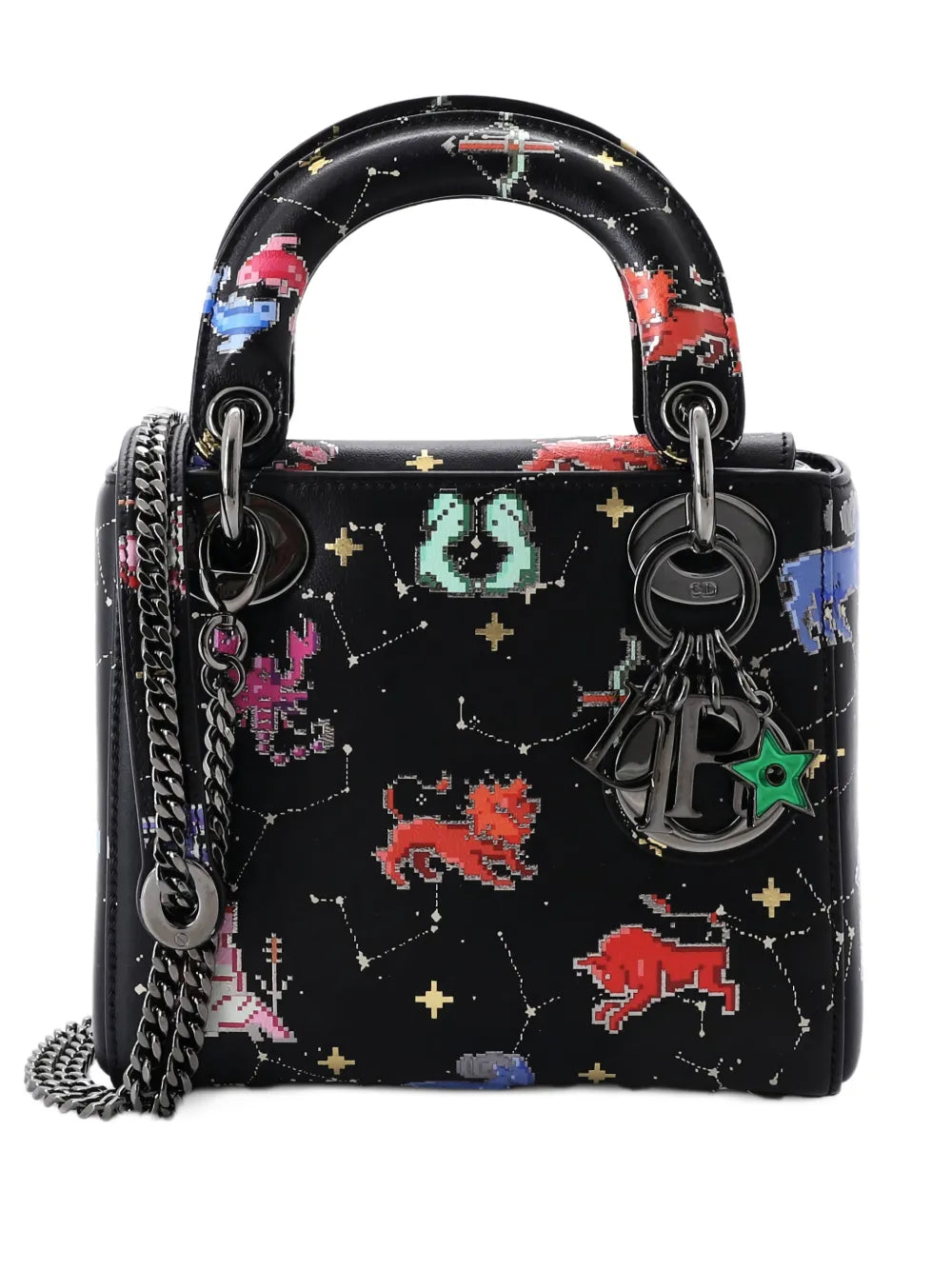 Christian Dior Pre Owned Lady Dior Bag Limited Edition Pixel Zodiac Printed Calfskin Mini Shoulder Bag — Same as shown — Size One Size — Front View