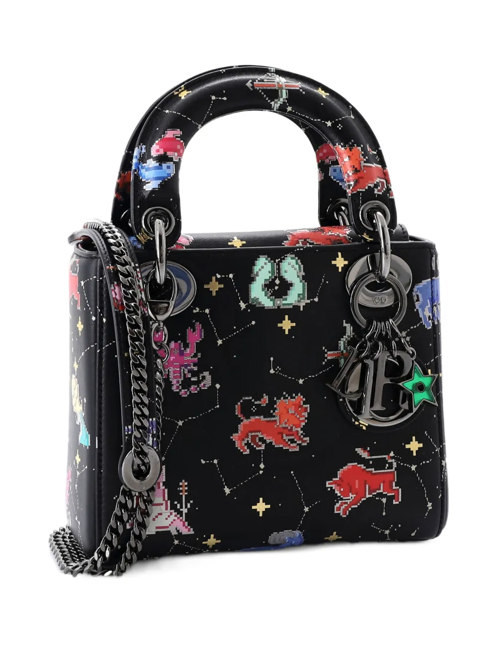 Christian Dior Pre Owned Lady Dior Bag Limited Edition Pixel Zodiac Printed Calfskin Mini Shoulder Bag — Same as shown — Size One Size — Back View