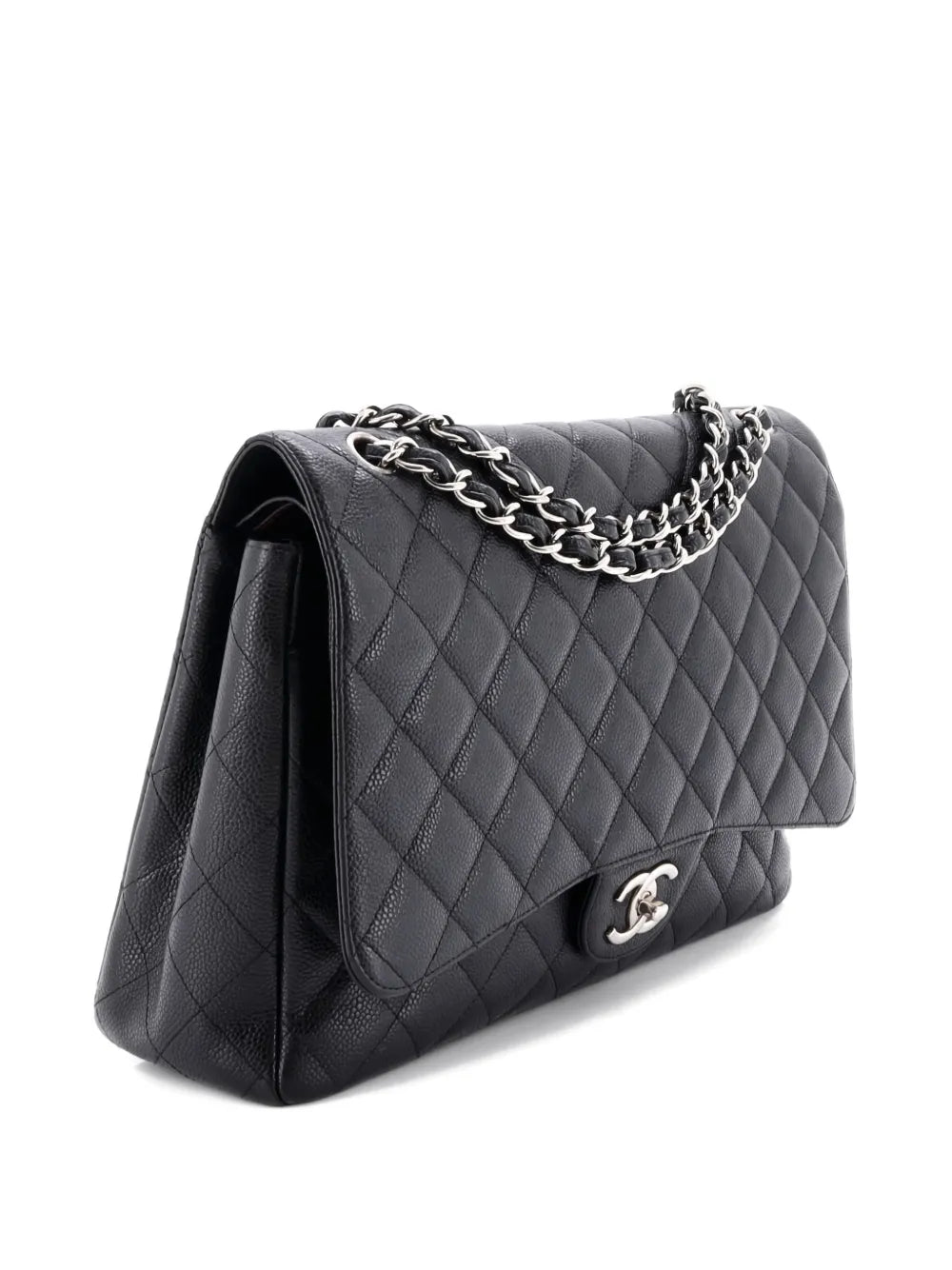 Chanel Pre Owned Classic Double Flap Bag Quilted Caviar Maxi Shoulder Bag — Same as shown — Size One Size — Front View