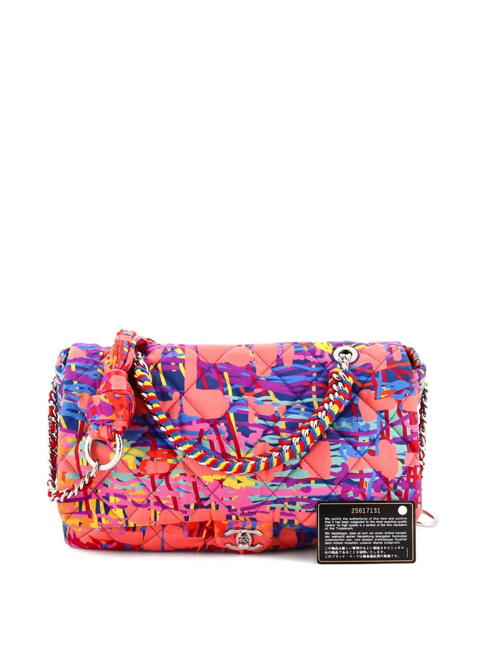 Chanel Pre Owned Chain Flap Bag Quilted Printed Foulard Medium Shoulder Bag — Same as shown — Size One Size — Top View