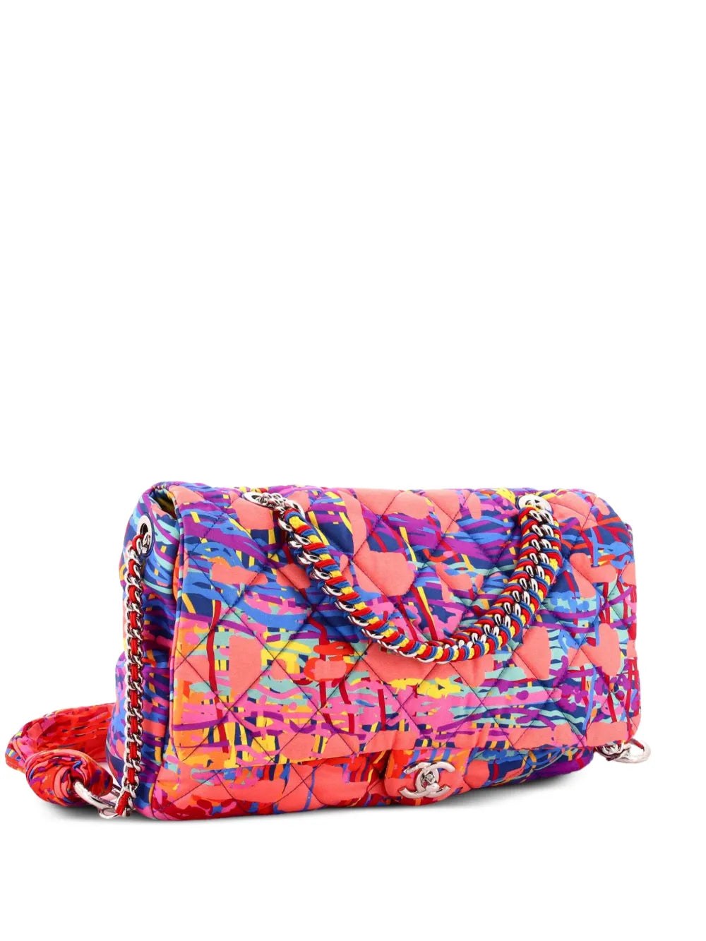 Chanel Pre Owned Chain Flap Bag Quilted Printed Foulard Medium Shoulder Bag — Same as shown — Size One Size — Front View