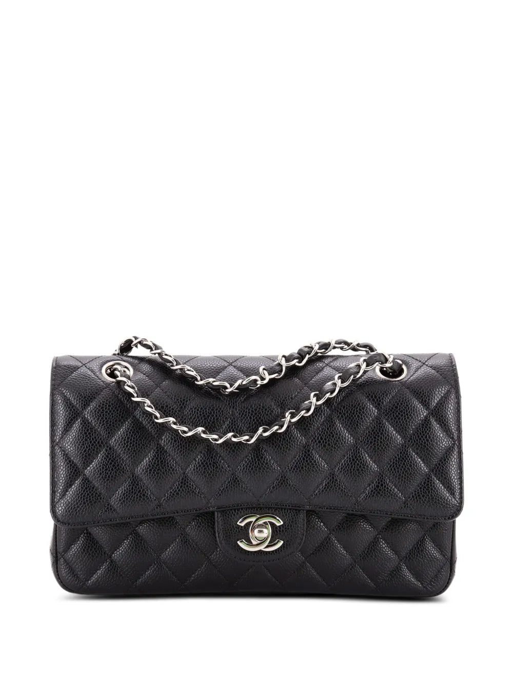 Chanel Pre Owned Classic Double Flap Bag Quilted Caviar Medium Shoulder Bag — Same as shown — Size One Size — Front View