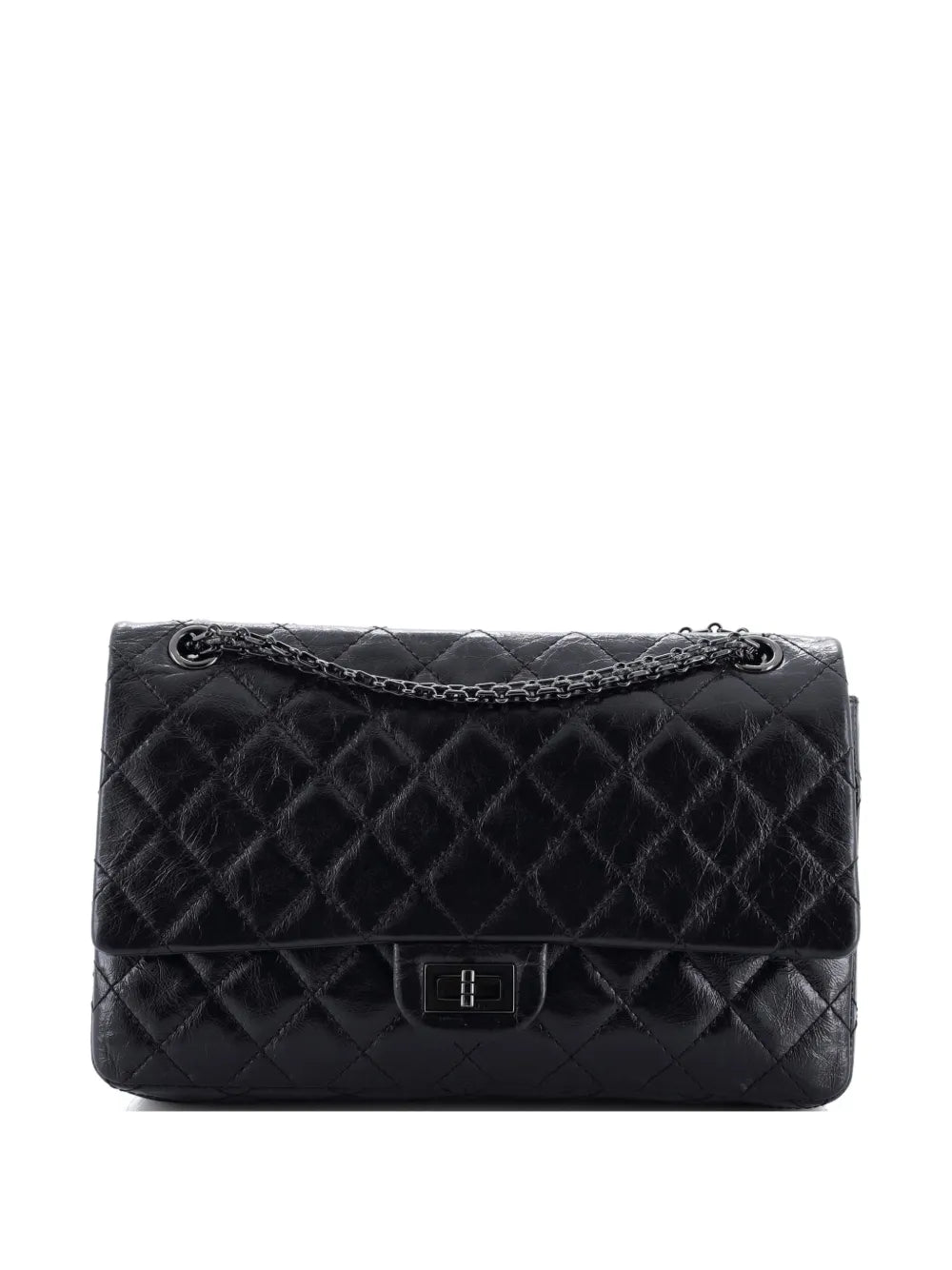 Chanel Pre Owned So Black Reissue 255 Flap Bag Quilted Glazed Calfskin 226 Shoulder Bag — Same as shown — Size One Size — Front View