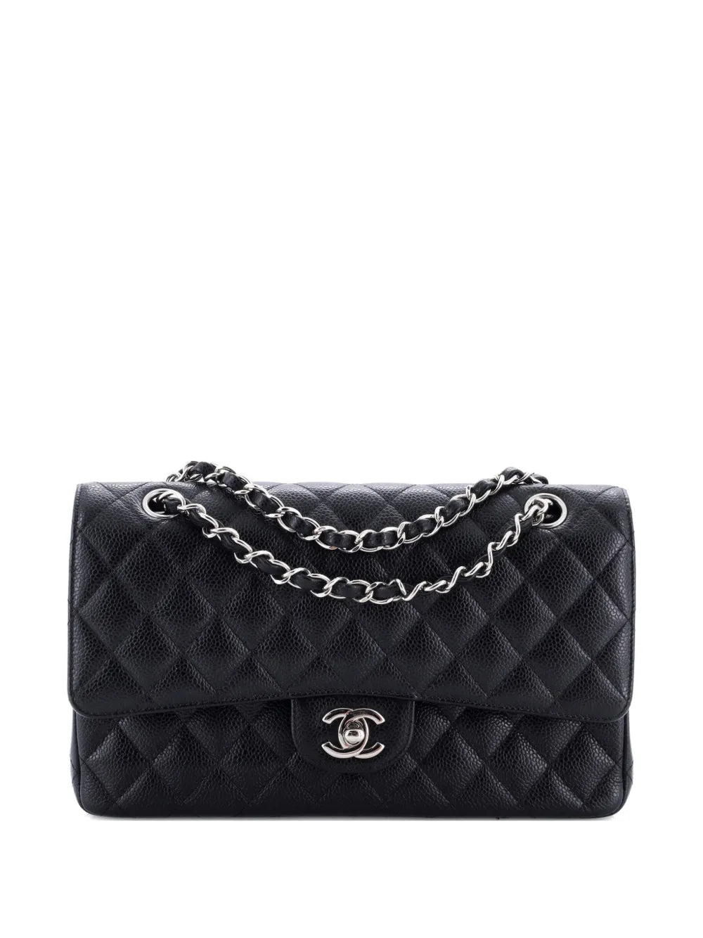Chanel Pre Owned Classic Double Flap Bag Quilted Caviar Medium Shoulder Bag — Same as shown — Size One Size — Front View