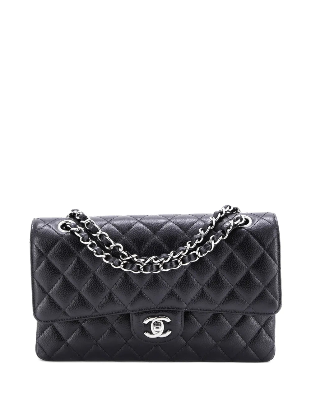 Chanel Pre Owned Classic Double Flap Bag Quilted Caviar Medium Shoulder Bag — Same as shown — Size One Size — Front View