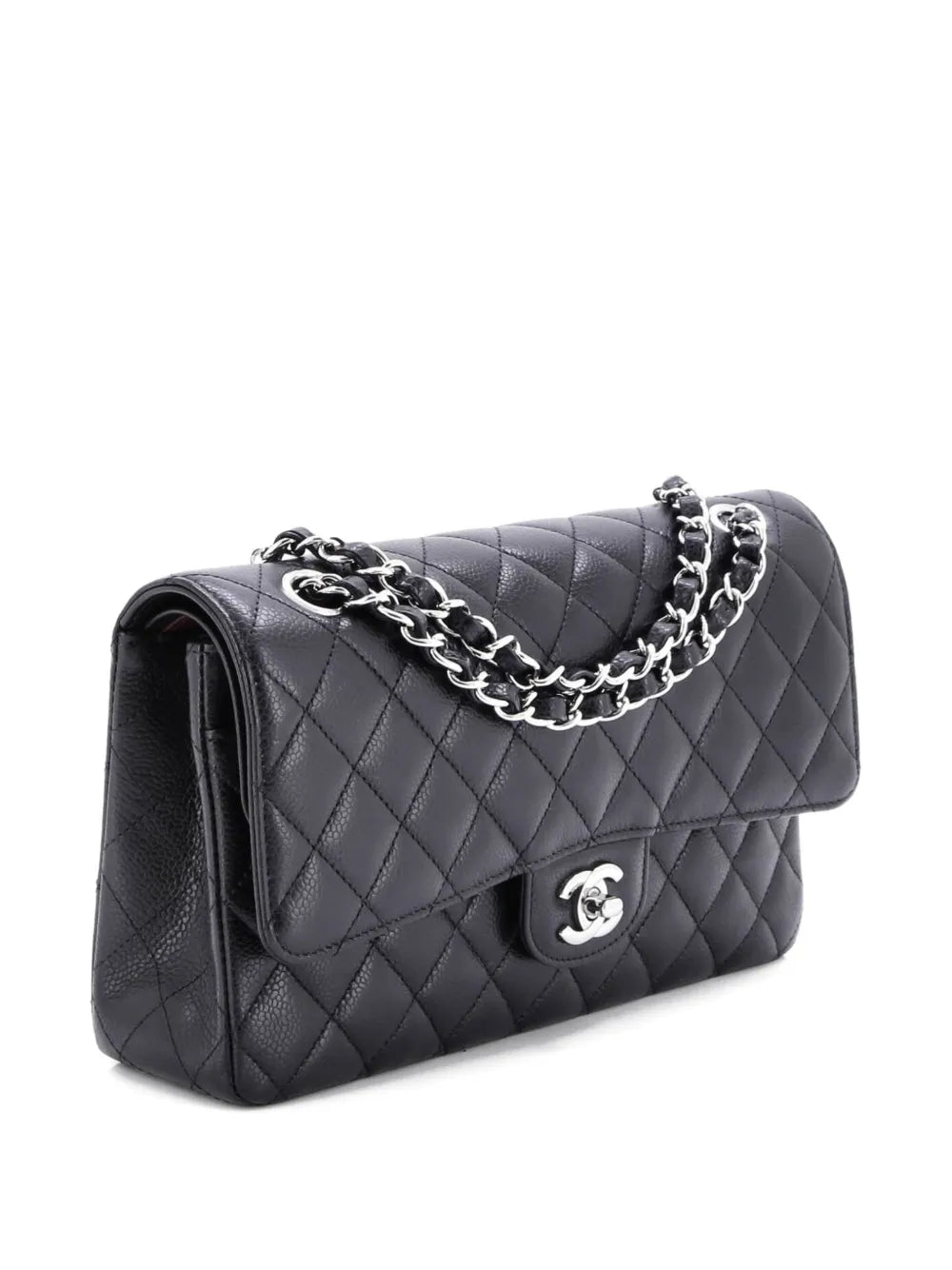 Chanel Pre Owned Classic Double Flap Bag Quilted Caviar Medium Shoulder Bag — Same as shown — Size One Size — Back View