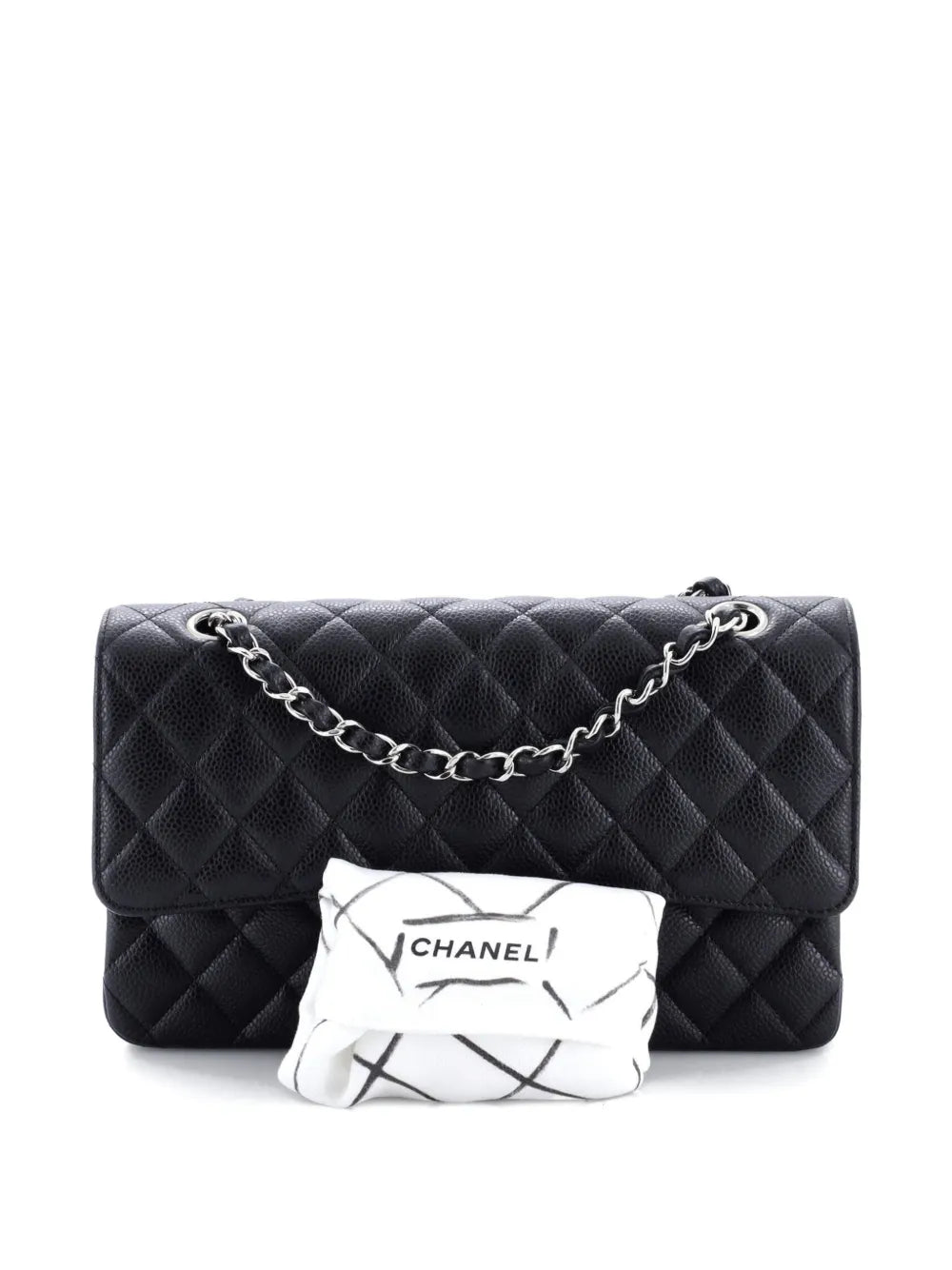 Chanel Pre Owned Classic Double Flap Bag Quilted Caviar Medium Shoulder Bag — Same as shown — Size One Size — Detail View