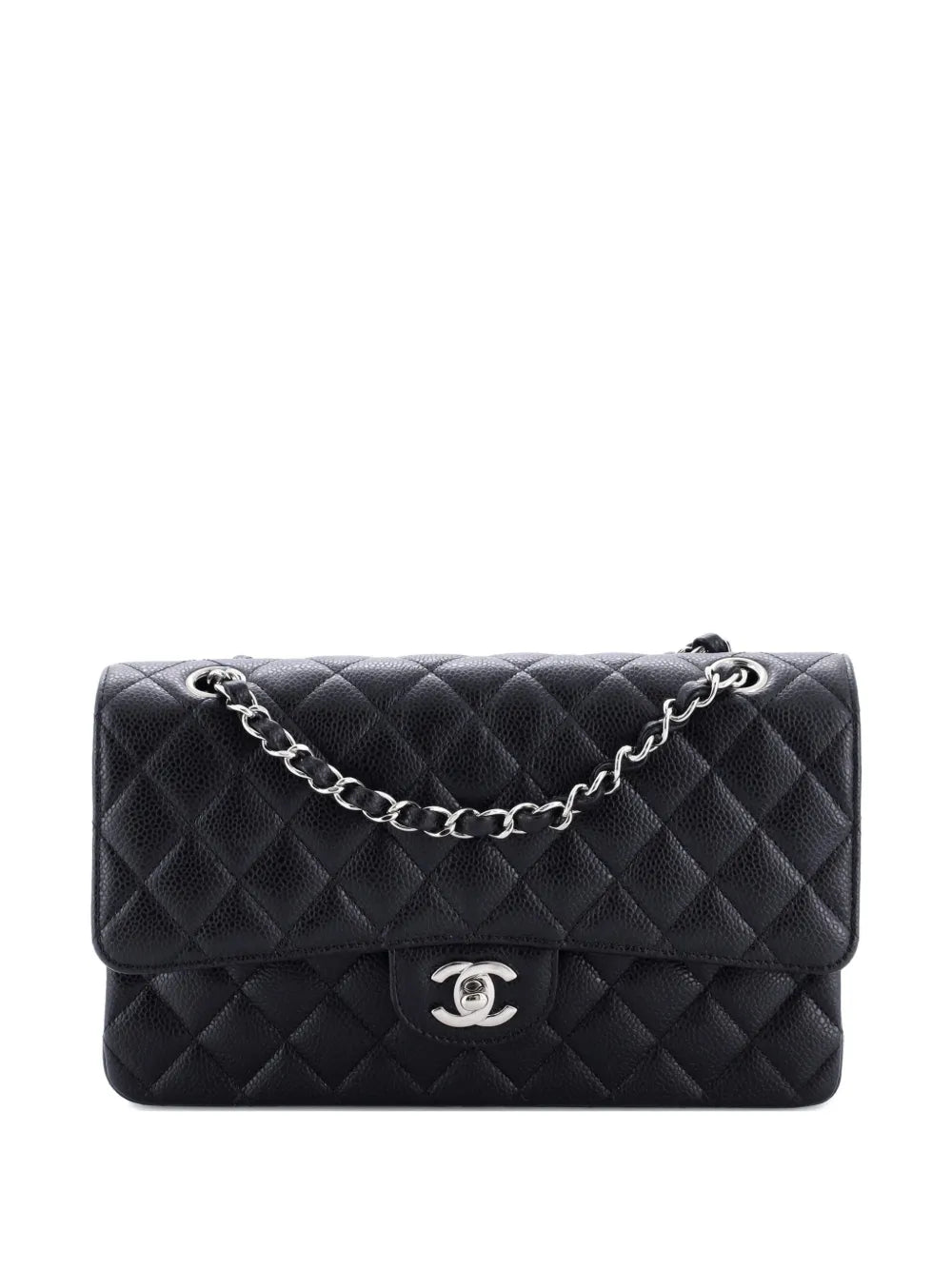Chanel Pre Owned Classic Double Flap Bag Quilted Caviar Medium Shoulder Bag — Same as shown — Size One Size — Front View