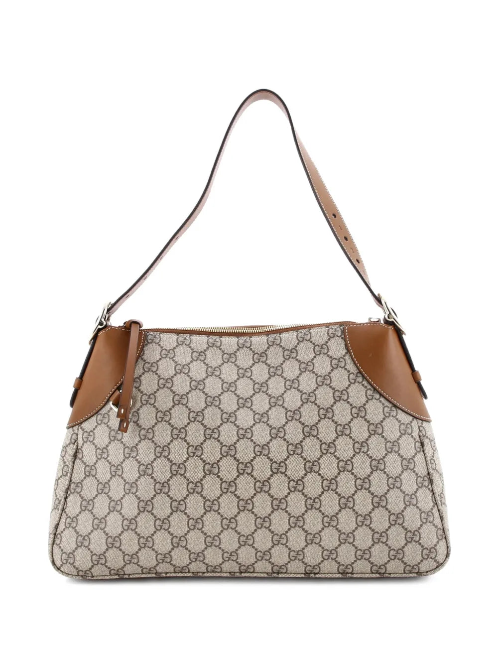 Gucci Pre Owned Emblem Gg Coated Canvas With Leather Large Shoulder Bag — Same as shown — Size One Size — Front View
