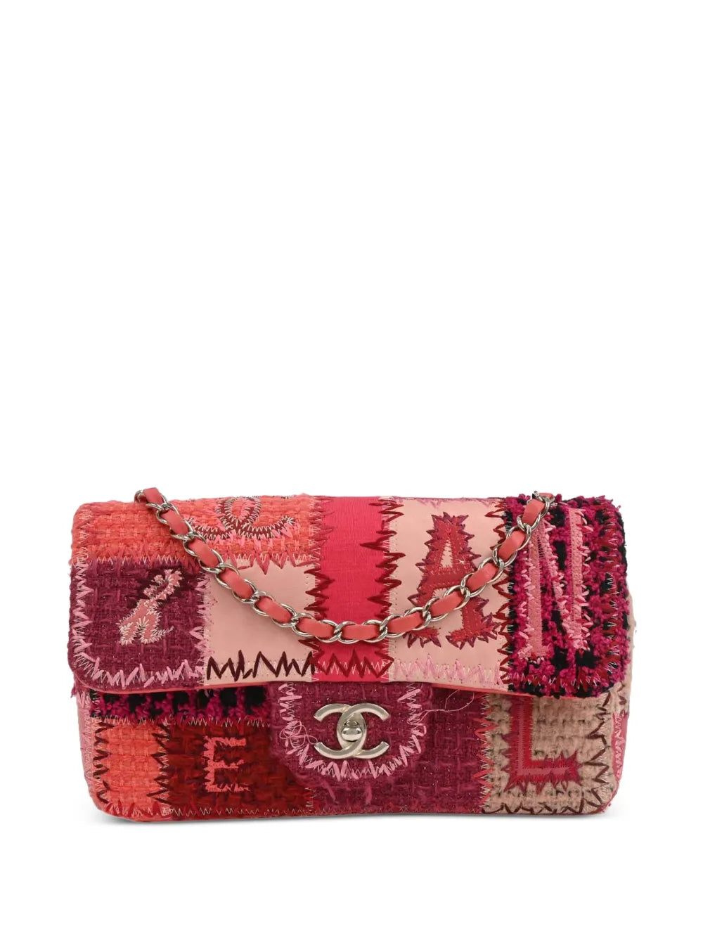 Chanel Pre Owned 2017 Tweed Patchwork Flap Shoulder Bag — Same as shown — Size One Size — Front View