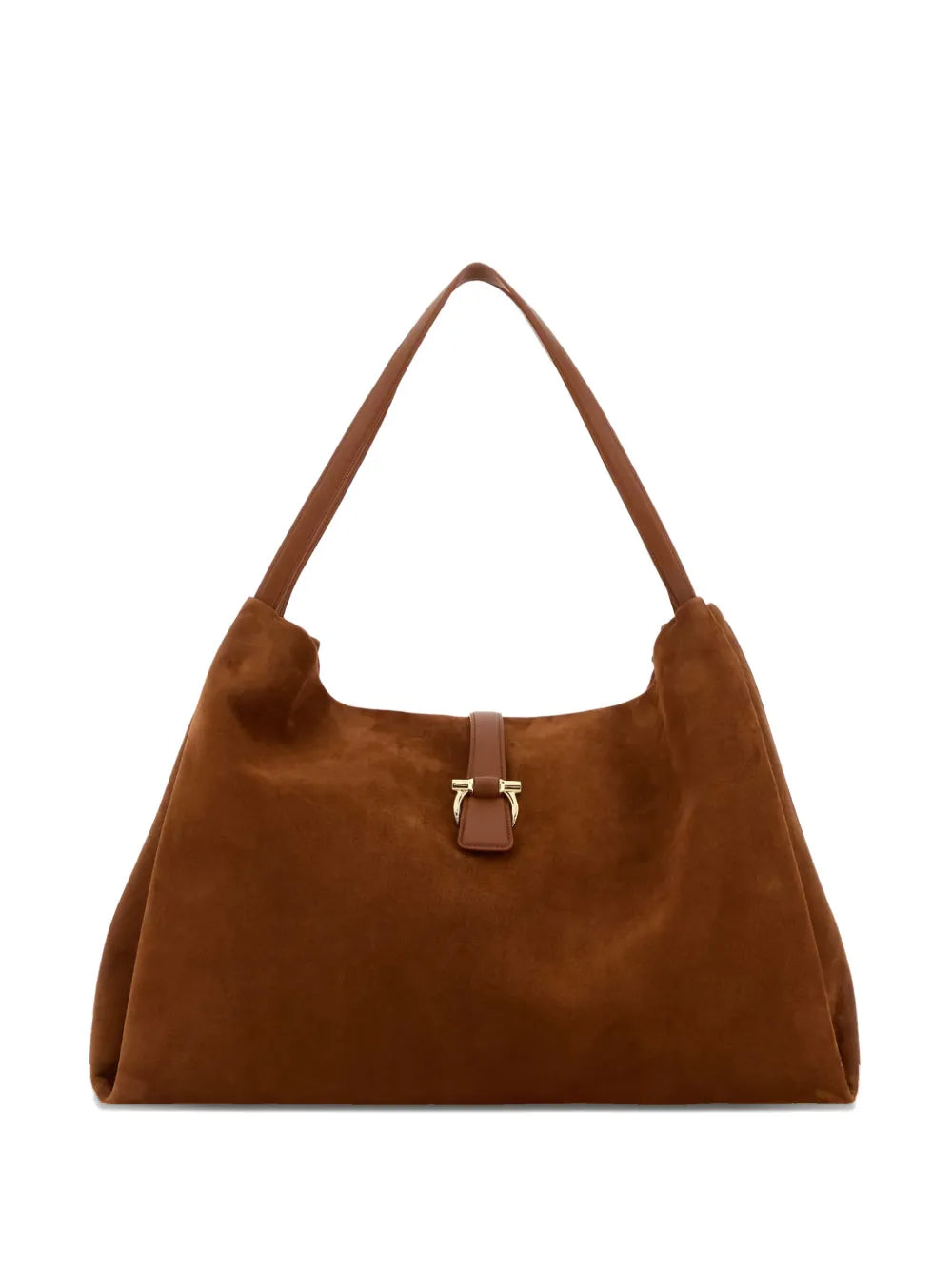 Ferragamo Gancini Detail Suede Shoulder Bag — Same as shown — Size One Size — Front View