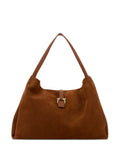 Ferragamo Gancini Detail Suede Shoulder Bag — Same as shown — Size One Size — Front View