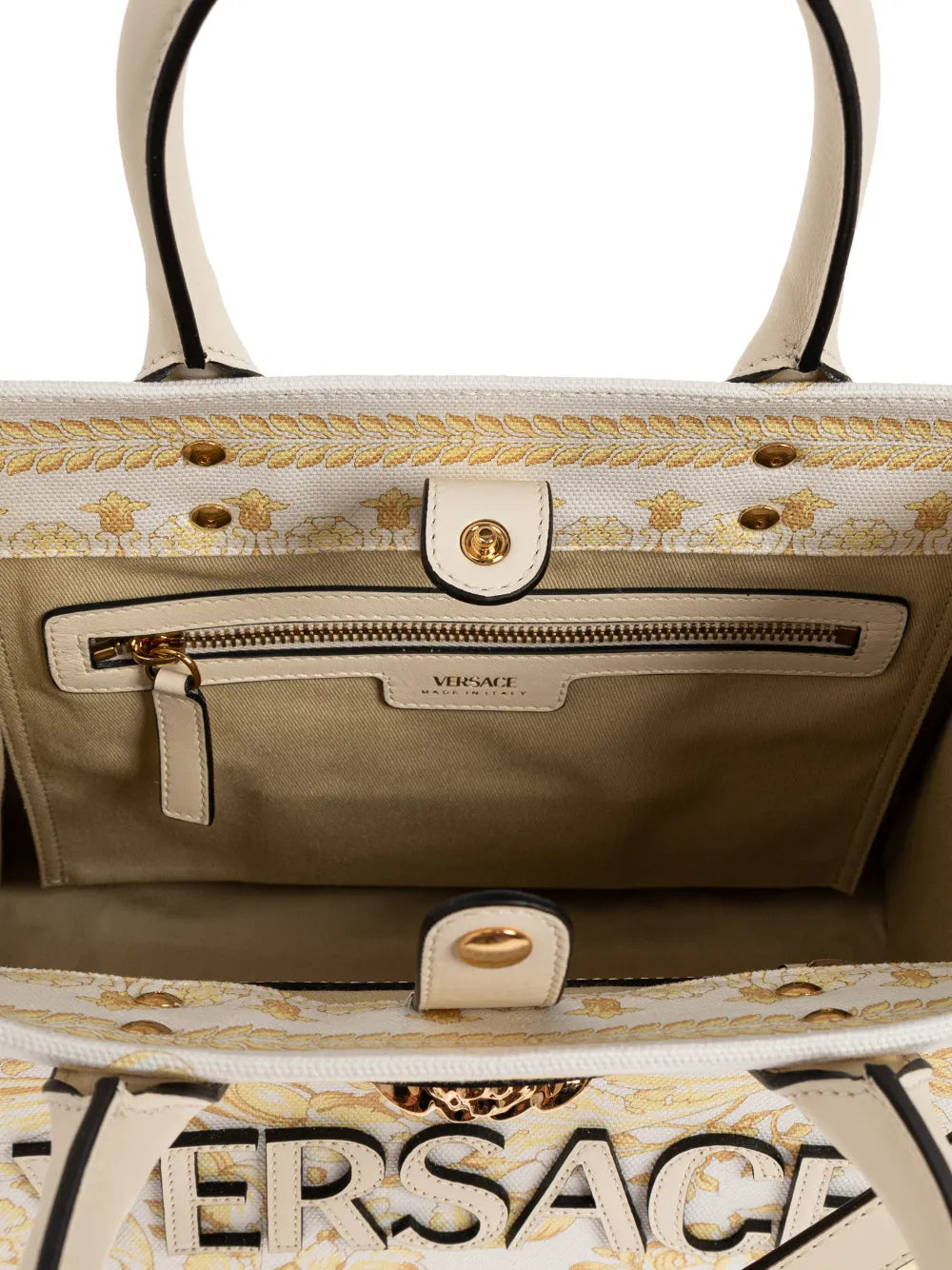 Versace Small La Medusa Printed Canvas Tote Bag — Same as shown — Size One Size — Detail View