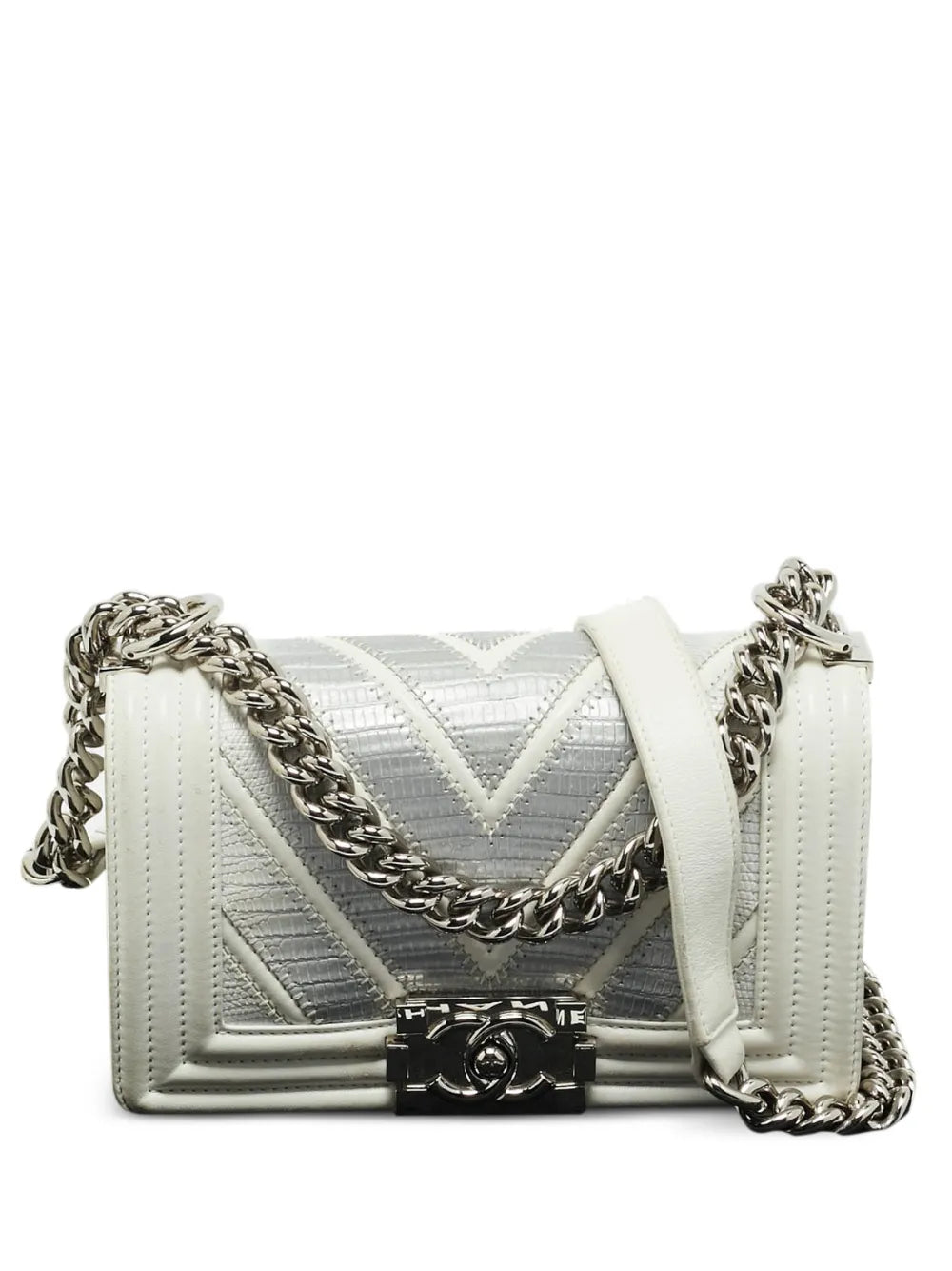 Chanel Pre Owned 2016 2017 Boy Channel Chevron Stitching Leather Shoulder Bag — Same as shown — Size One Size — Front View