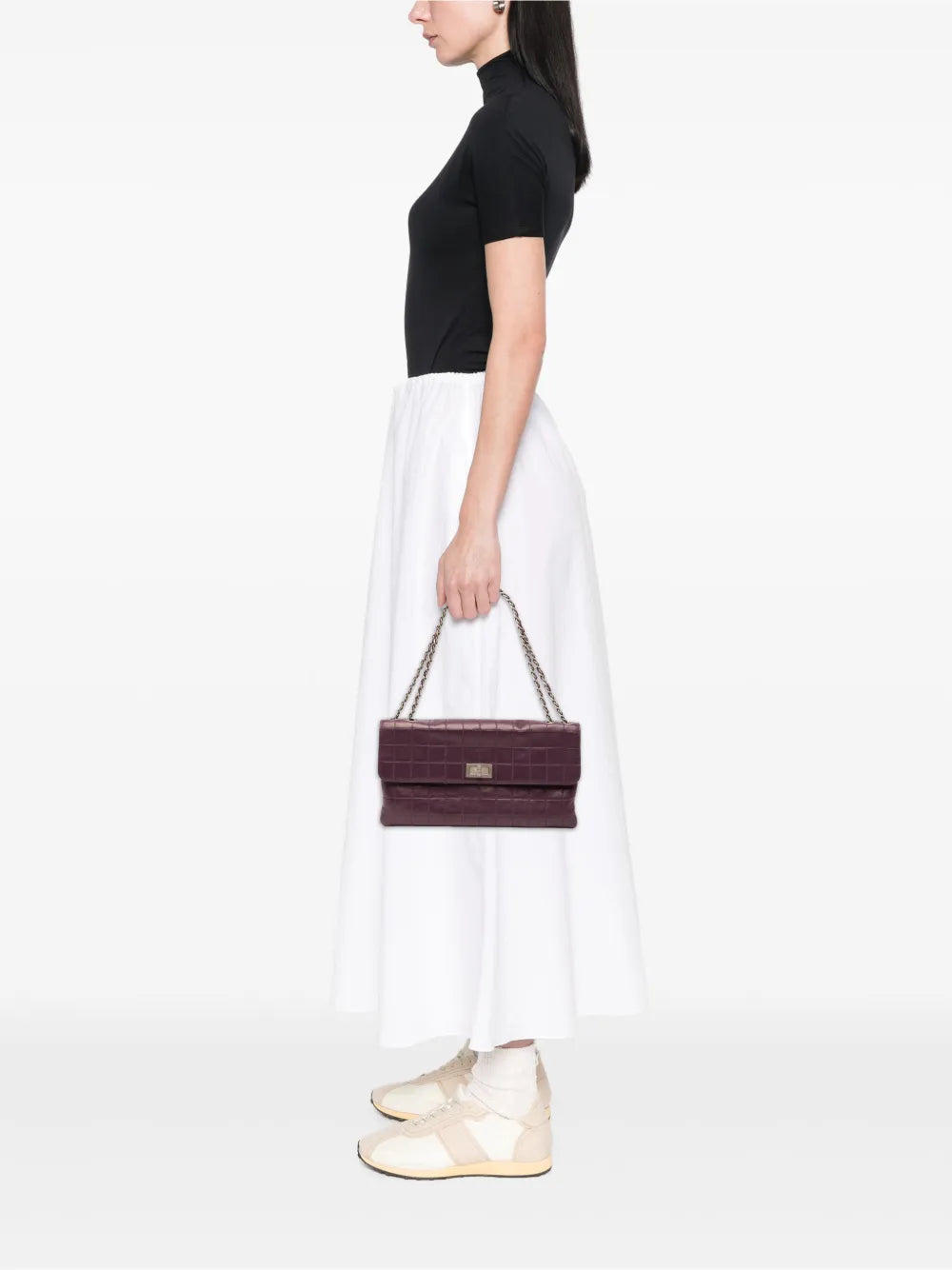 Chanel Pre Owned 2000 2002 Reissue 255 Chocolate Bar Lambskin Accordion Flap Shoulder Bag — Same as shown — Size One Size — Side View