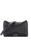 Chanel Pre Owned So Black Boy Flap Bag Quilted Caviar Old Medium Shoulder Bag — Same as shown — Size One Size — Front View