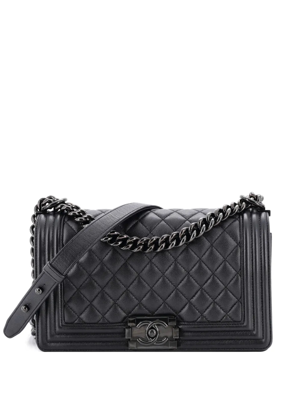Chanel Pre Owned So Black Boy Flap Bag Quilted Caviar Old Medium Shoulder Bag — Same as shown — Size One Size — Front View
