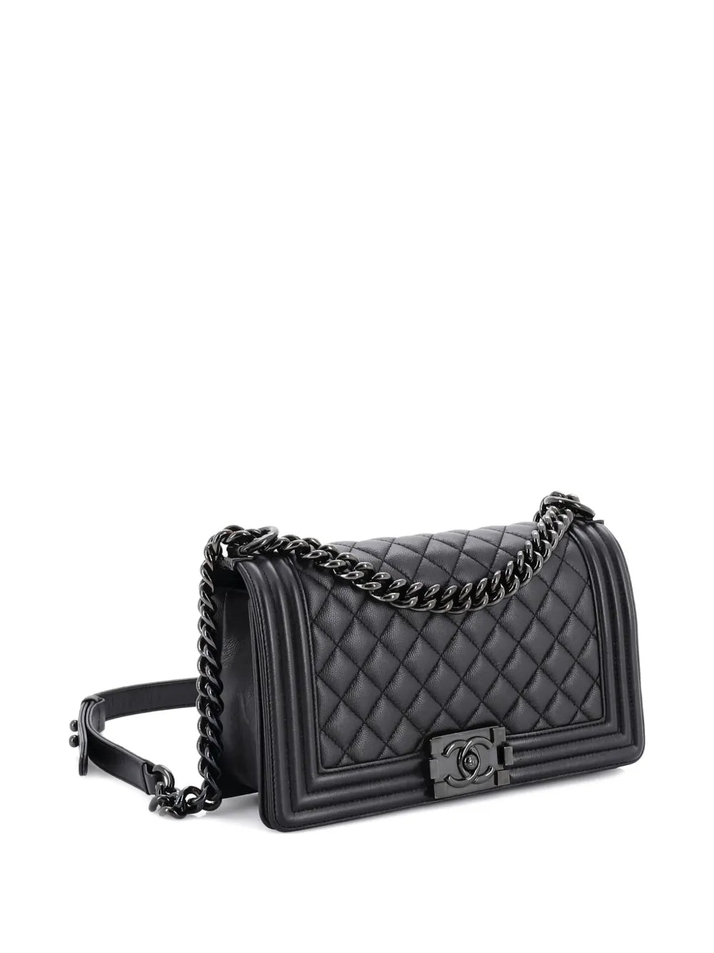 Chanel Pre Owned So Black Boy Flap Bag Quilted Caviar Old Medium Shoulder Bag — Same as shown — Size One Size — Back View
