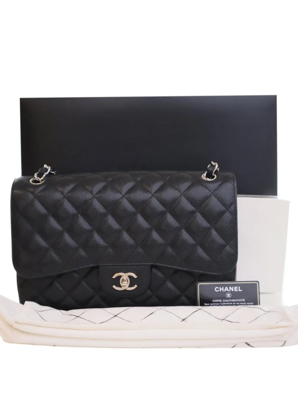Chanel Pre Owned 2014 Jumbo Classic Caviar Double Flap Shoulder Bag — Same as shown — Size One Size — Side View