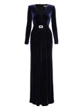 Nissa Crystal Bucket Velvet Maxi Dress — Blue/ Navy — Size S — Front View