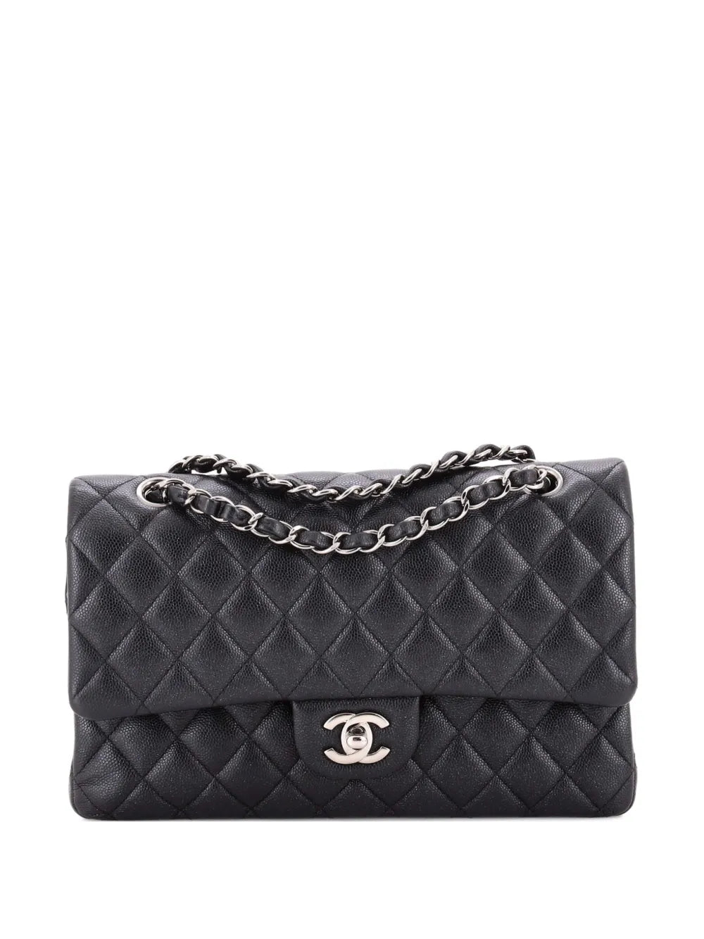 Chanel Pre Owned Classic Double Flap Bag Quilted Iridescent Caviar Medium Shoulder Bag — Same as shown — Size One Size — Front View
