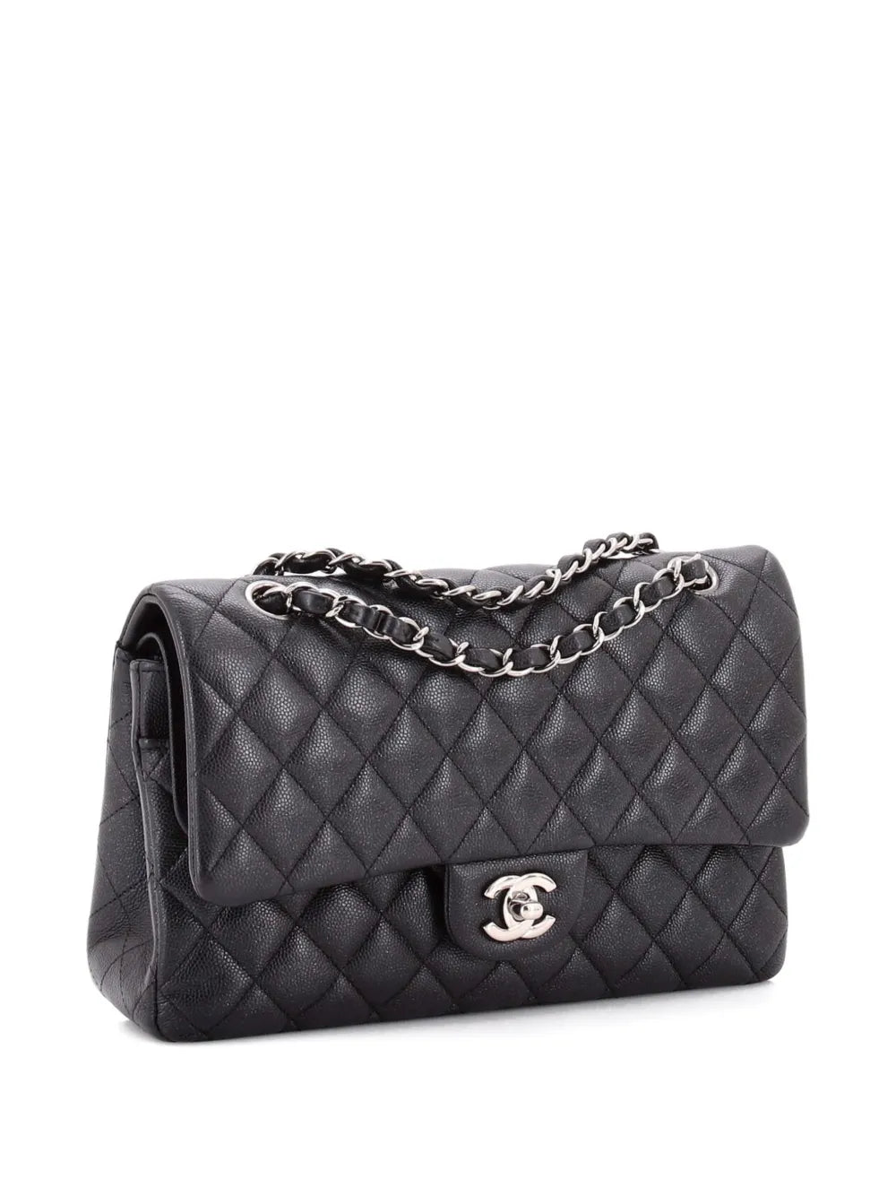 Chanel Pre Owned Classic Double Flap Bag Quilted Iridescent Caviar Medium Shoulder Bag — Same as shown — Size One Size — Back View