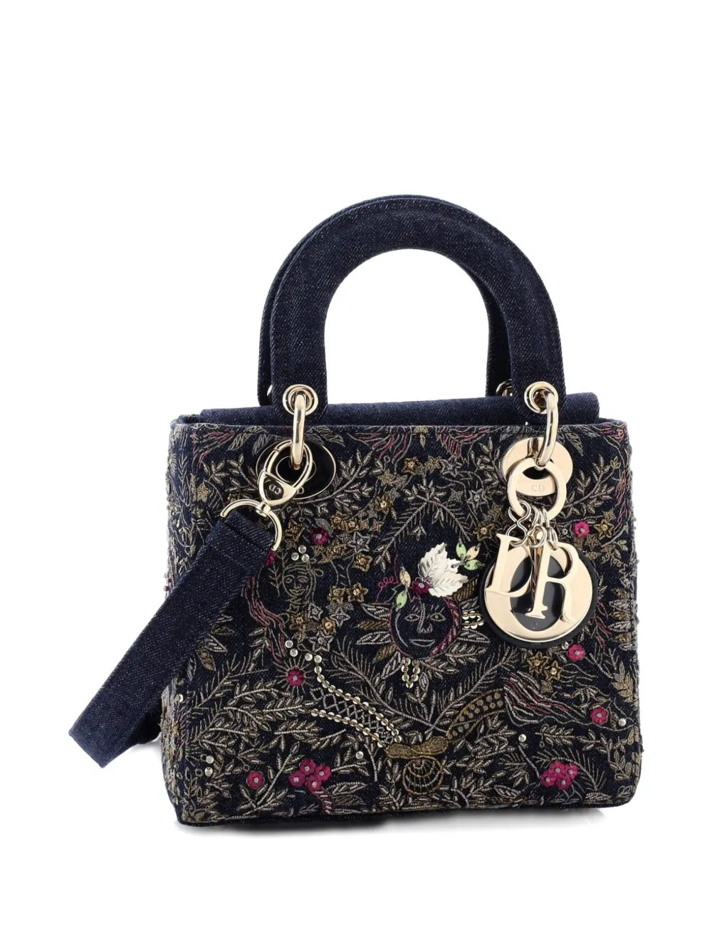 Christian Dior Pre Owned Lady Dior Bag Embroidered Denim Small Shoulder Bag — Same as shown — Size One Size — Side View